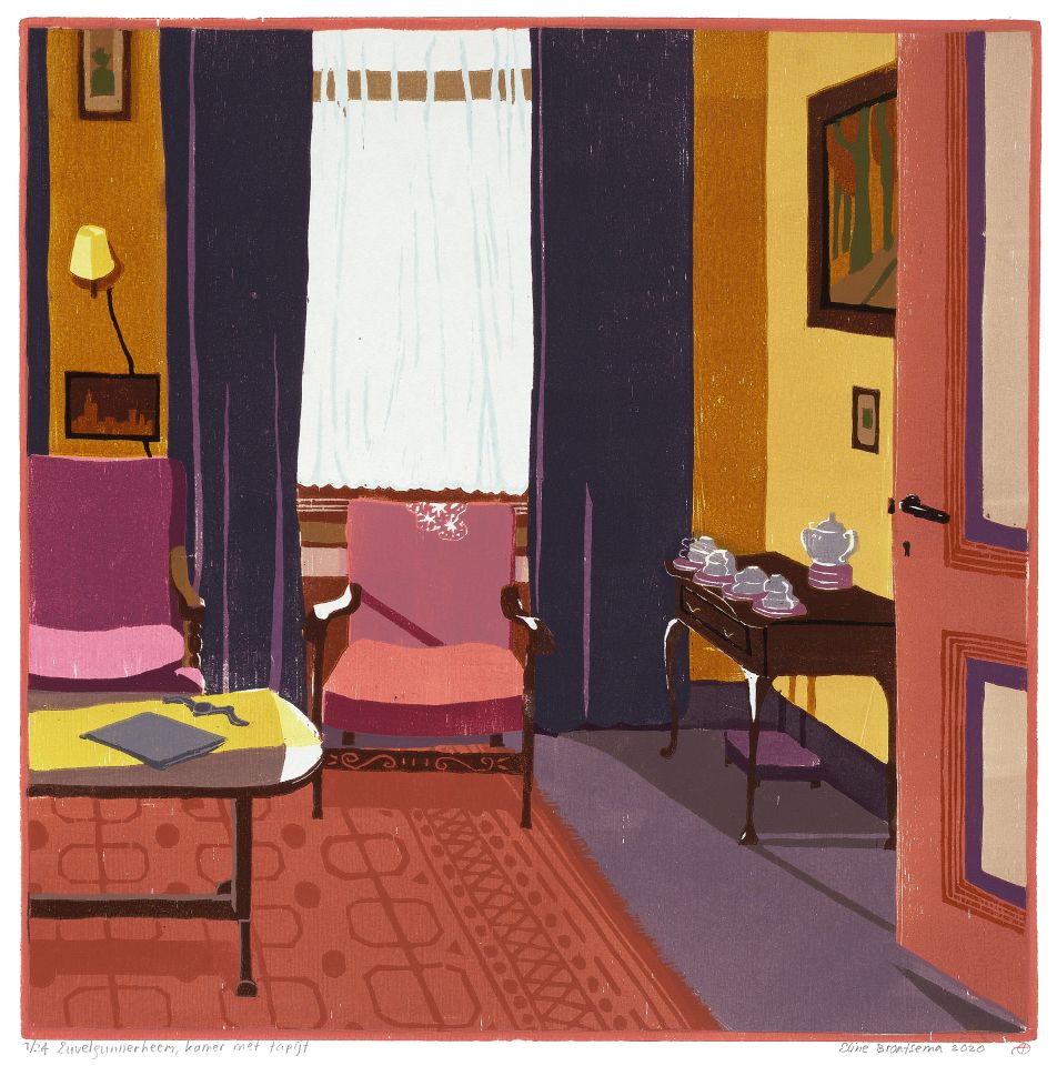 Euvelgunnerheem, kamer met tapijt I 2020 I houtsnede <b>[SOLD OUT]</b>