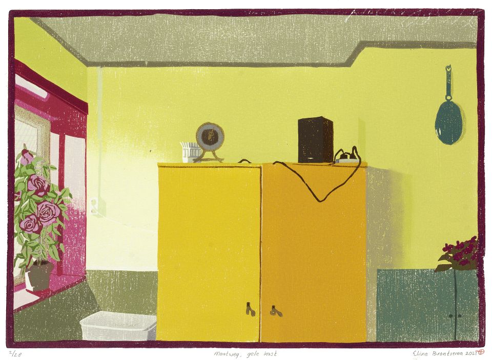 Maatweg, gele kast I 2021 I houtsnede I 23,5 x 33 cm I oplage: 28