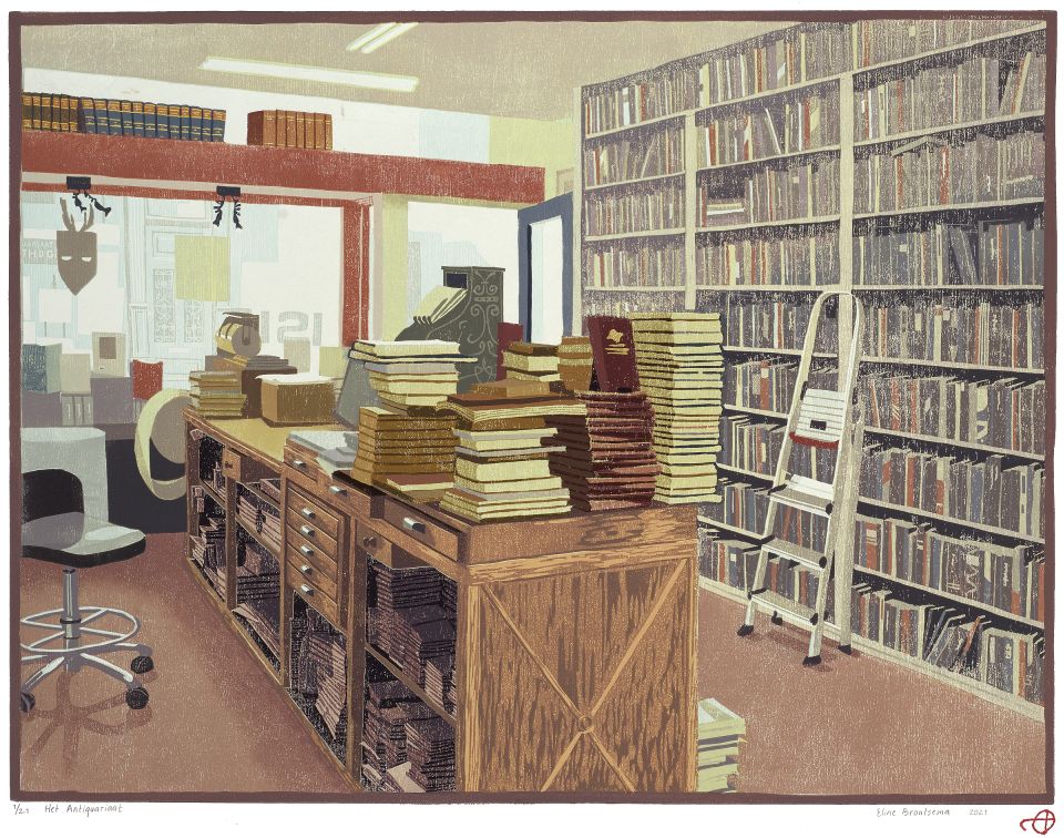 Het Antiquariaat I 2021 I houtsnede I 41 x 54,5 cm I oplage: 21 