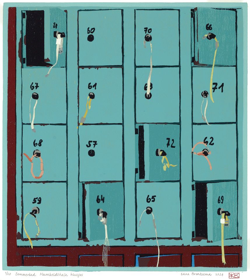 Sommerbad Humboldthain kluisjes I 2024 I houtsnede I 32,3 x 29,4 cm I oplage: 20