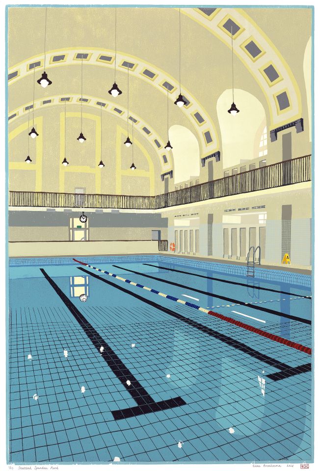 Stadtbad Spandau Nord I 2024 I houtsnede I 71,2 x 47,9 cm I oplage: 23 <b>[SOLD OUT]</b>